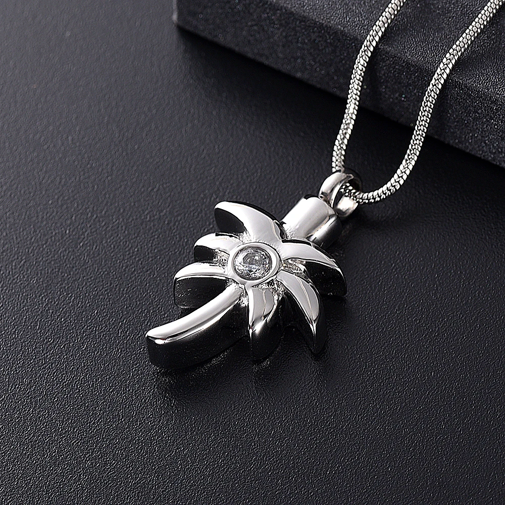 IJD12129 Hold Clear Crystal Coconut Tree Stainless Steel Cremation Necklace For Women Keepsake Memorial Urn Jewelry Pendant