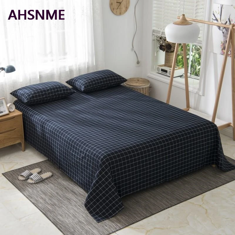 

AHSNME 100% Cotton sheets Special Wrinkle Craft Super Soft Black white plaid Cool Summer Simple Flat sheets 240x250/245x270cm