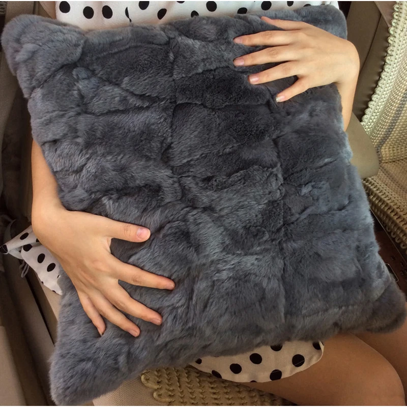 

Free Shipping CX-D-27 40cmx 40cm Grey Colour Rabbit Fur Sofa Pillow Cushion Cover