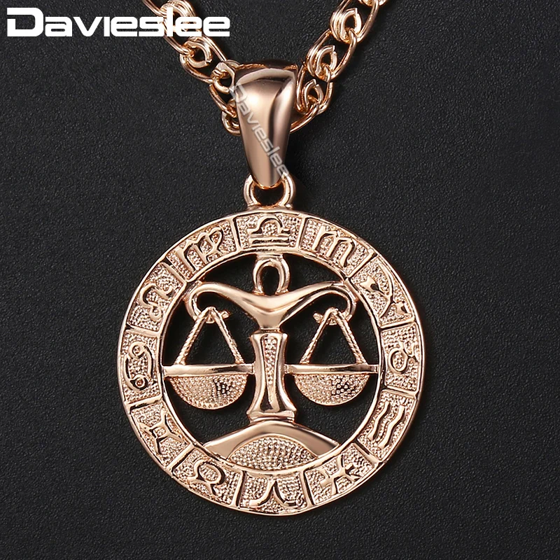 Davieslee Libra Zodiac Sign Pendant 585 Rose Gold Color Constellation Pendant Necklaces For Woman Jewelry Gift Wholesale DGP279