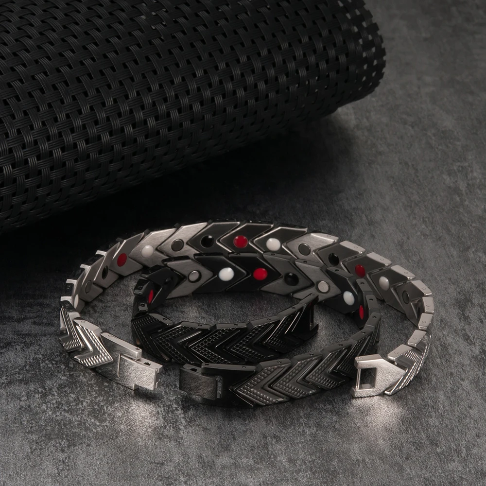 Vinterly Black Magnetic Bracelets Men Chain Link Stainless Steel Bracelet Men Health Energy Germanium Bracelets Bangles for Men