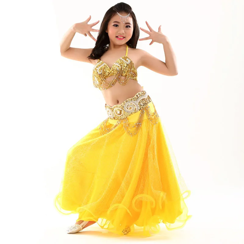 

Kids Girls Belly Dance Costume (top,belt,skirt) Children's Performance Belly Dance 3PCS Oriental Dress Indian Clothes For Kids