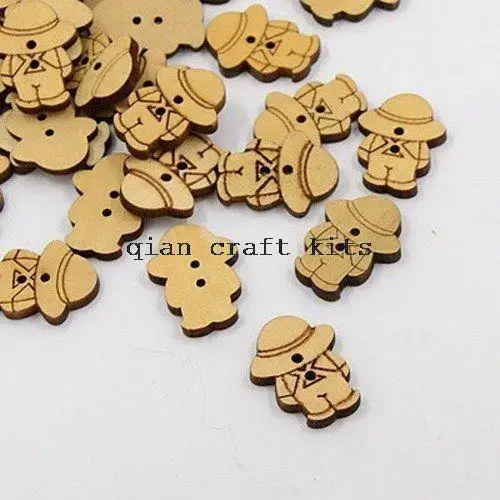 600pcs big DIY Kawaii Wood Button wooden buttons Boy in hat Natural color 24mmx15mm farmer tan overalls