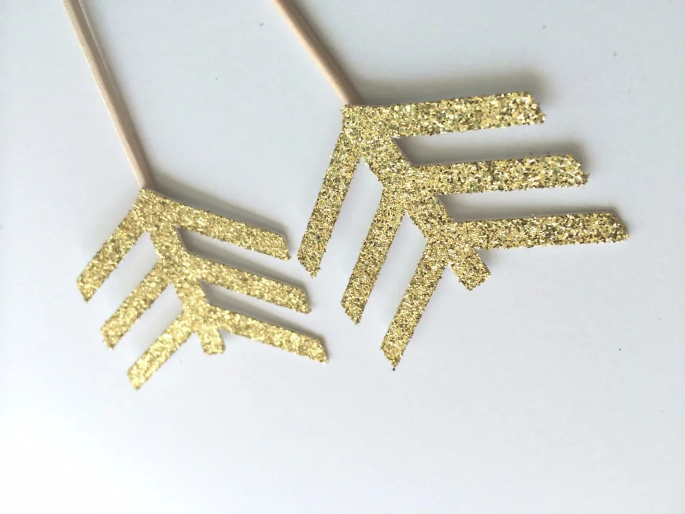 Gold Glitter Arrow Toppers. Food Pick, Sandwich Pick. Wedding or Engagement Party Cupcake Toppers