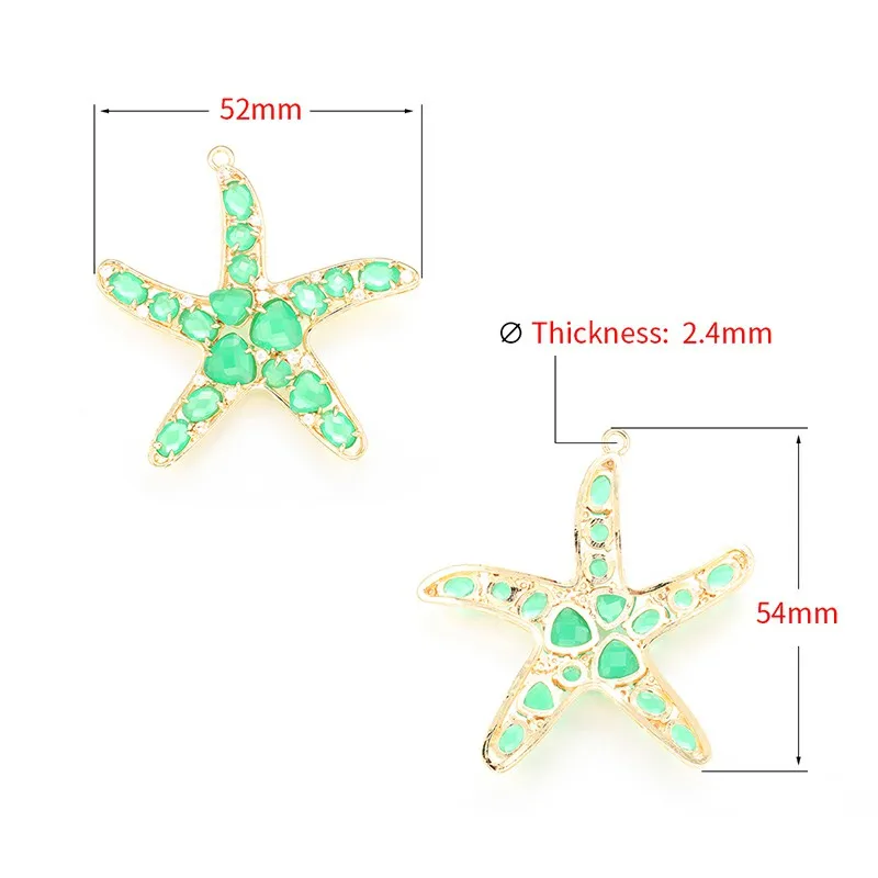 ZHUKOU 52x54mm fashion Crystal starfish pendant for women Handmade Necklace Earrings Making Accessories model:VD417