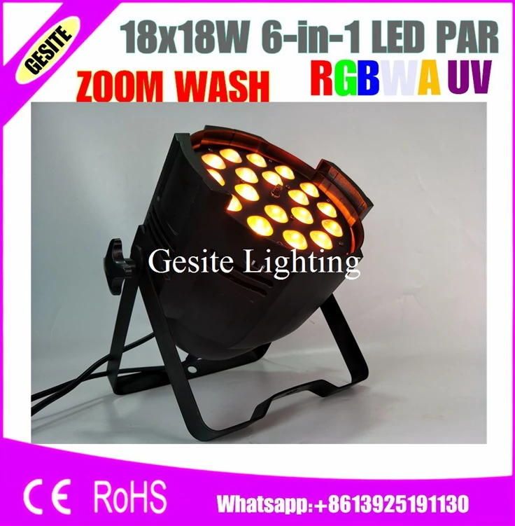 Luz Par Led RGBWA UV 6 en 1 para interiores, 18x18W, DMX 7/11 canales, Tianxin, Taiwán, Led CE ROHS, 4 pantallas digitales, 6 unids/lote