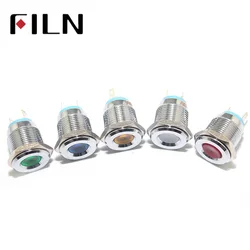 FILN FL1M-16FJ-2-Luz led de señal piloto, lámpara indicadora de Metal de 12V, 24V, 220v, color rojo, azul y verde, 16mm