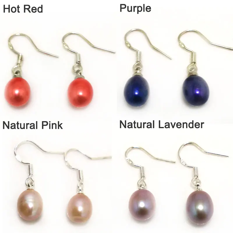 Wholesale 7-8mm Natural Pink Rainrdrop Pearl 925 Silver Hook Earring