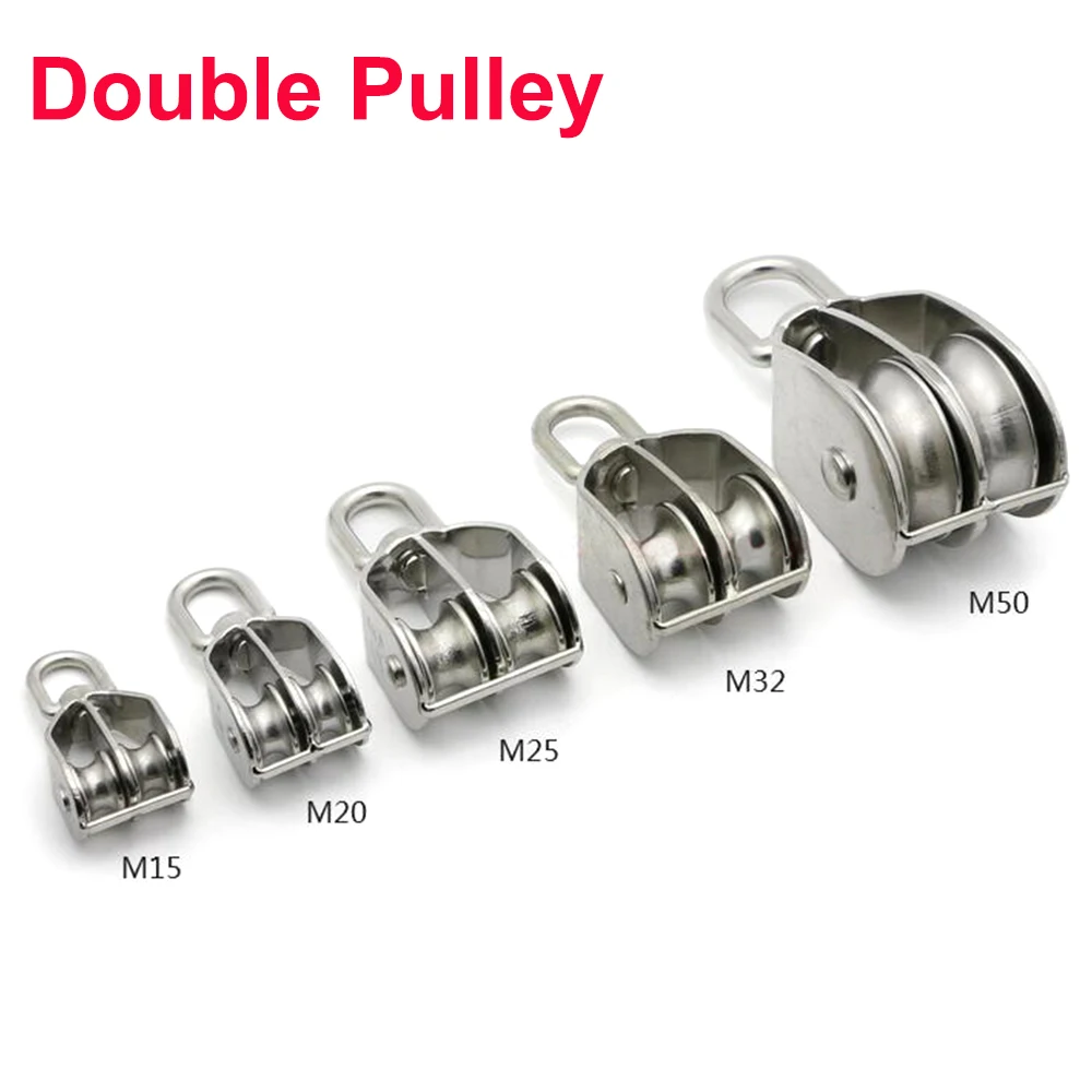 1PC M15 M20 M25 M32 M50 Stainless Steel 304 Single or Double Wheel Swivel  Lifting Rope Pulley Block 35KG-400KG for Wire Rope