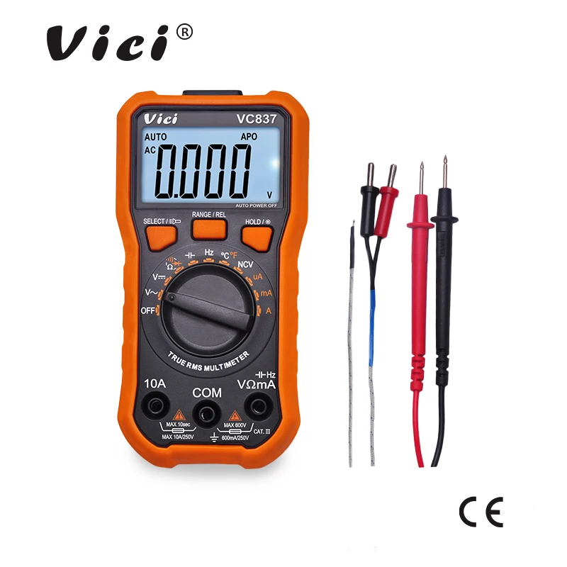 ViCi Digital Multimeter DMM True RMS LCD Auto Range Capacitance Resistance NCV Frequency Duty Cycle Data Hold Function 600V 10A