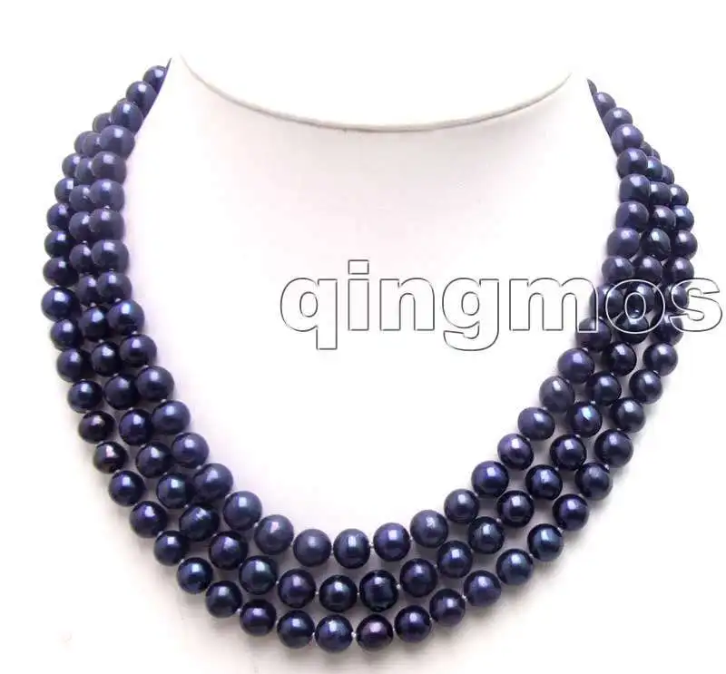 

SALE Big 7-8mm Black HIGH QUALITY AA natural freshwater Pearl 3 Strands 18-19-20" Necklace-nec2151 Wholesale/retail