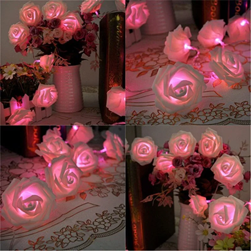 20 Lampu LED Rangkaian Bunga Mawar Lampu LED Hiasan Natal Dekorasi Dalam Ruangan Untuk Rumah Lampu Peri Valentine