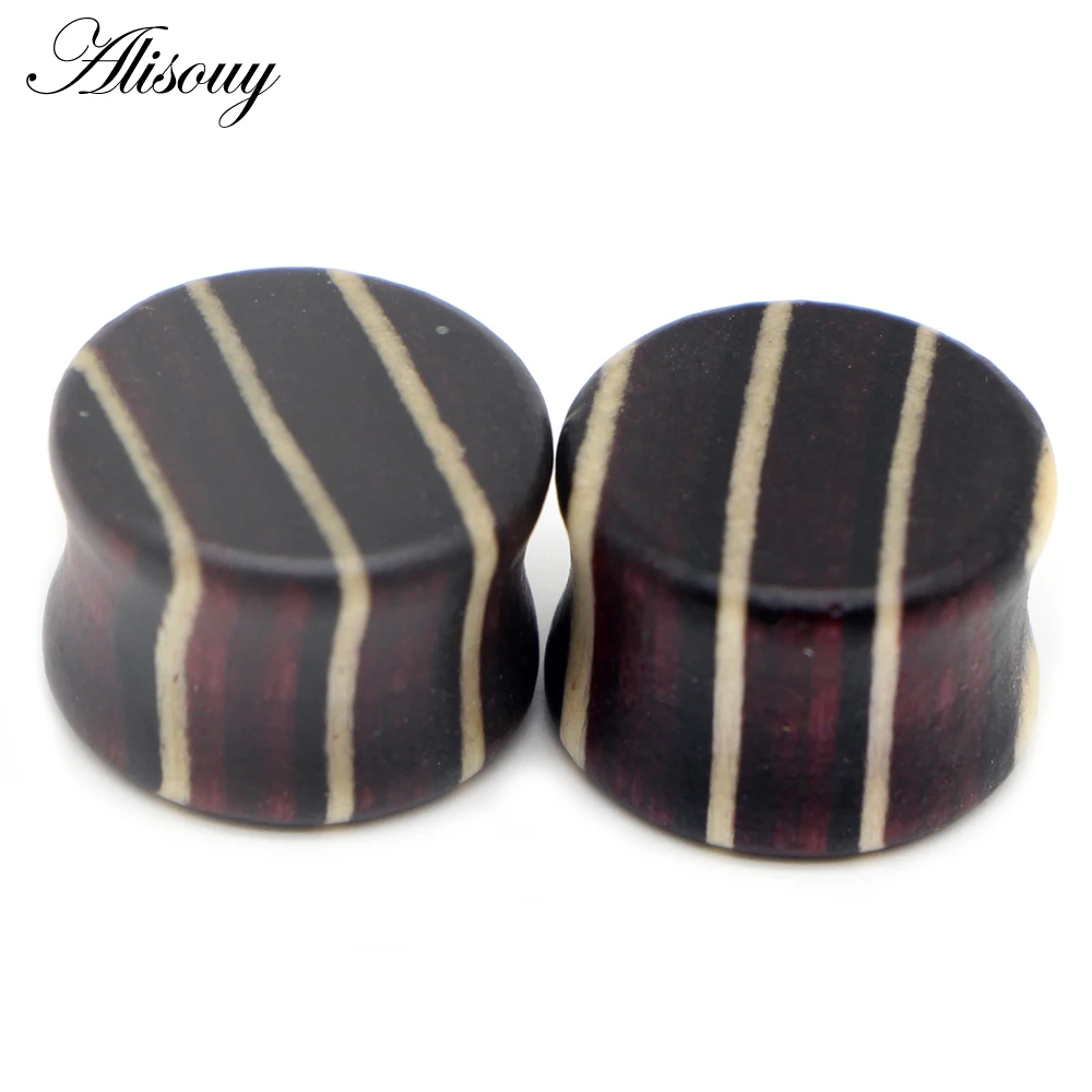 Alisouy 1 Pair Wood Ear Gauges 6-16mm Tunnel Stretchering Kits Wooden Earrings Plugs Piercing Expanders Men Flesh Tunnels