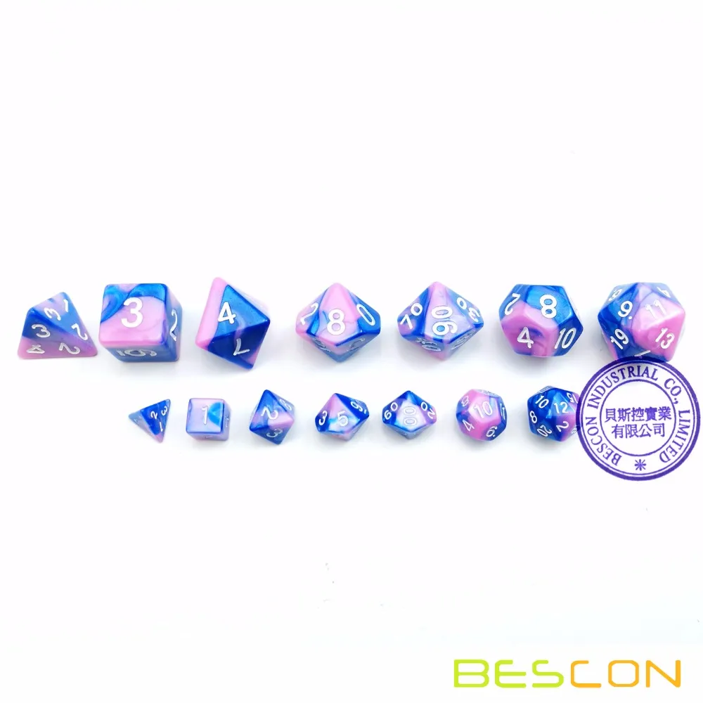 Bescon Mini Gemini Due Tono Poliedrica RPG Dadi Set 10MM, piccolo Mini RPG Giochi di Ruolo Gioco di Dadi D4-D20 in Tubo, Colore di Myosotis