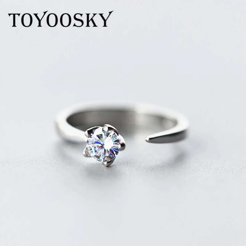 TOYOOSKY Elegance Simple Rings For Women 925 Sterling Silver Jewelry Open-ended Clear CZ Geometric Wedding Ring