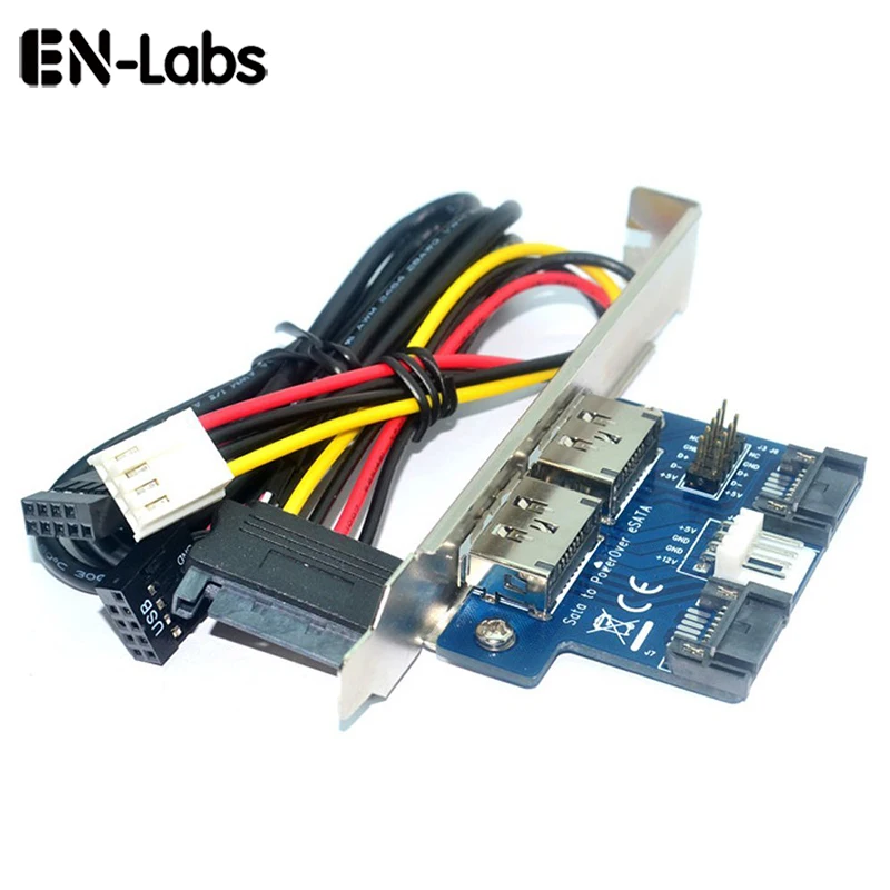 En-Labs 2 Ports SATA to Power eSATA eSATAp 9Pin to USB 2.0 Converter Power by SATA 15pin w/full Profile Bracket Expansion Card