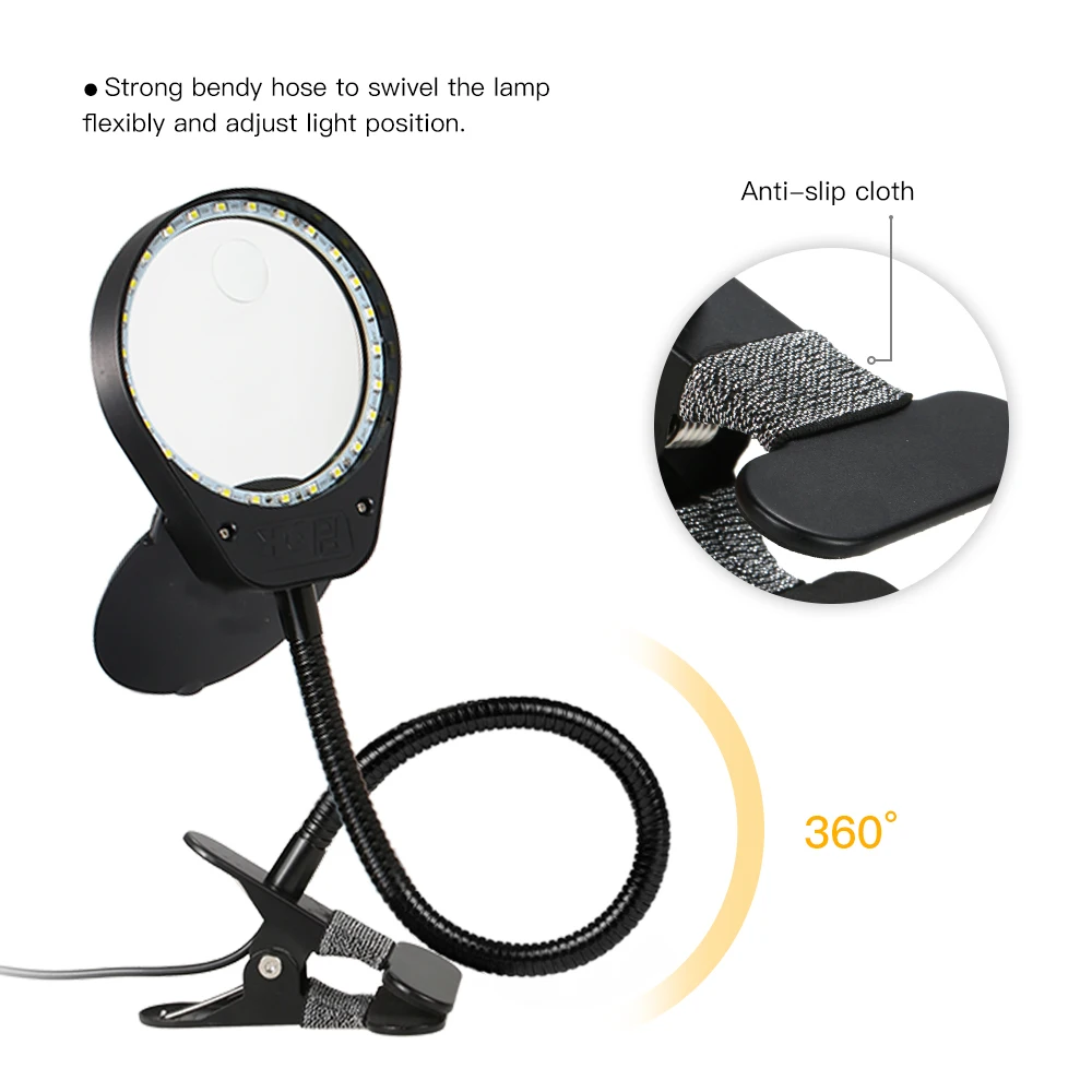 Đa chức năng Ống Kính Kép 3X và 10X Kính Lúp Kẹp Kính Lúp Đèn LED Với Adjustalble Đèn Đọc Sách- đen