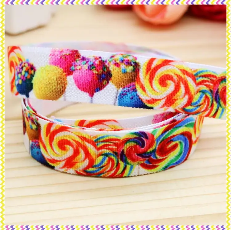 DHK 5/8'' 5yards Fold Over Elastic FOE sugar printed headband headwear hair band diy decoration OEM Wholesale C140