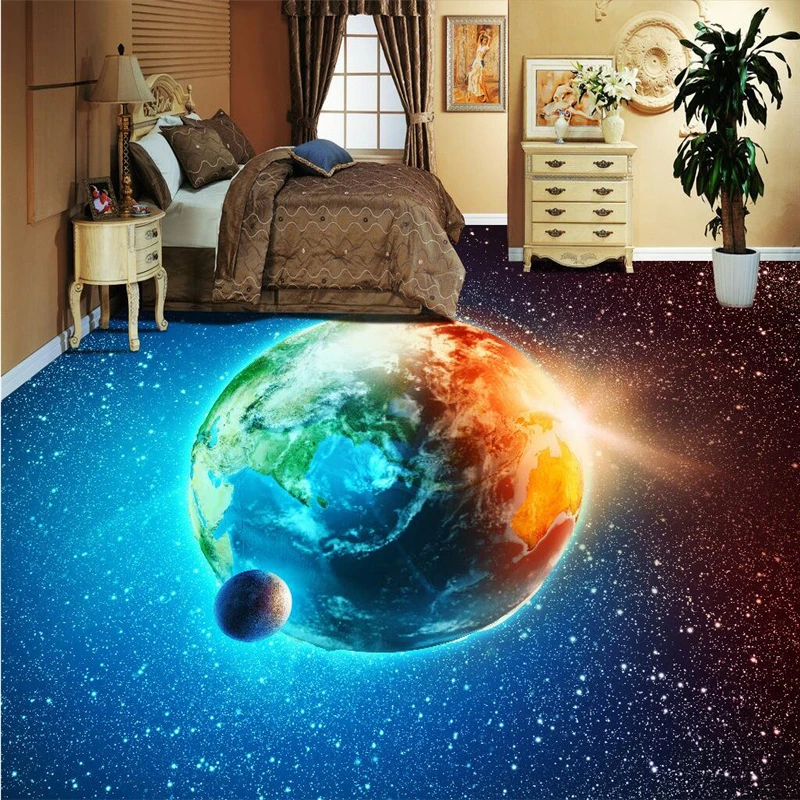 beibehang 3D floor wallpaper Star Earth living room 3D floor tiles painted vinyl floor waterproof self - adhesive wallpape