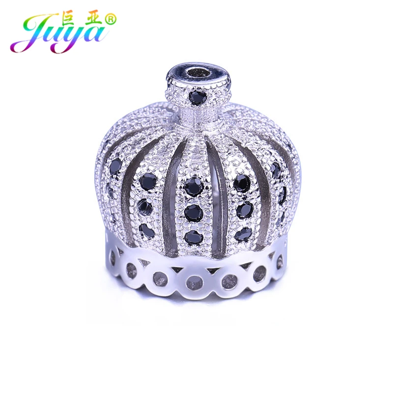 Juya 큐빅 지르코니아 크라운 비드 캡 액세서리, 바느질 술 목걸이 귀걸이 제작, 10mm, 13mm, 2 4 개/로트 도매