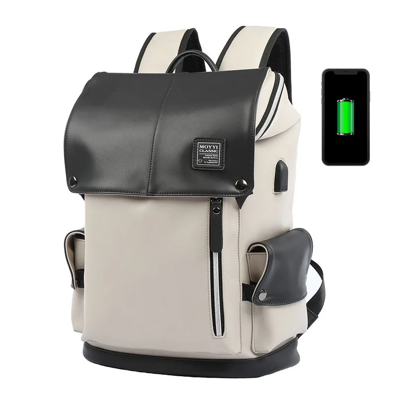 Sac à dos en cuir PU pour hommes, avec chargeur USB, pour ordinateur portable, imperméable, multicolore, à la mode, décontracté, de qualité