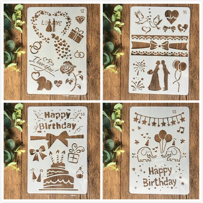 4Pcs/Set 26cm Wedding Birthday DIY Craft Layering Stencils Painting Scrapbooking Stamping Embossing Album Paper Card Template