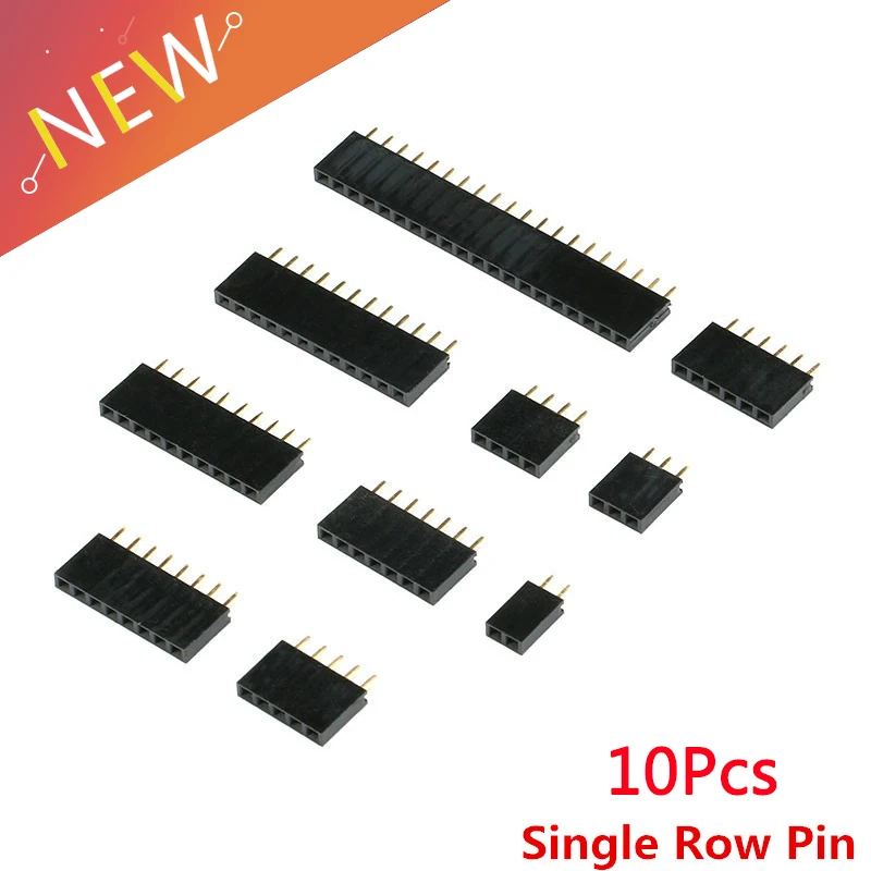 10 sztuk jeden rząd prosto trzpień żeński nagłówek 2.54MM PITCH Strip gniazdo złącza 1*2/3/4/5/6/7/8/10/12/20/40 PIN dla arduino PCB