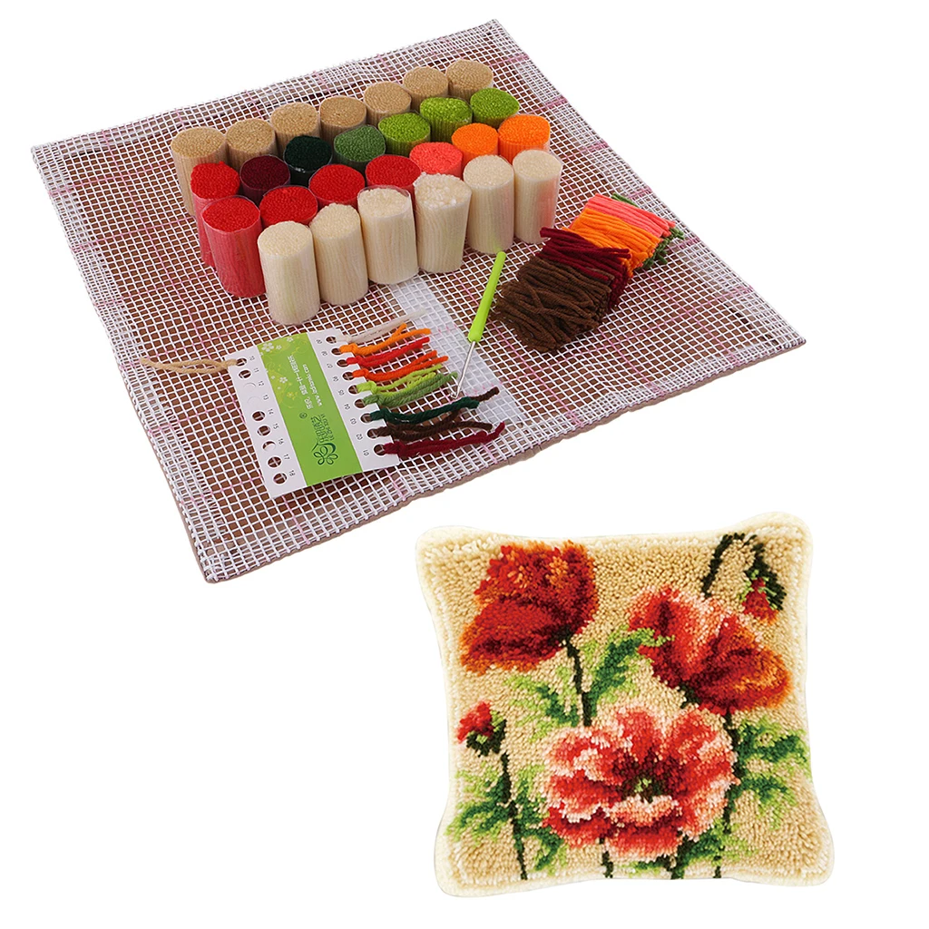 Animal or Flower Latch Hook Rug Kits, Pillow Case Making Package, Kids Beginners Handicraft Lovers