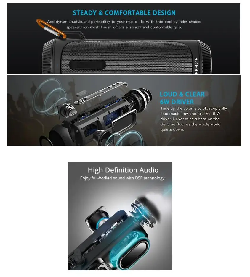 Portable Bluetooth Speaker,Bycle Buddy,A Torch with TF Slot,360 Crystal Sound,1200mAh,Compatible With All Cells