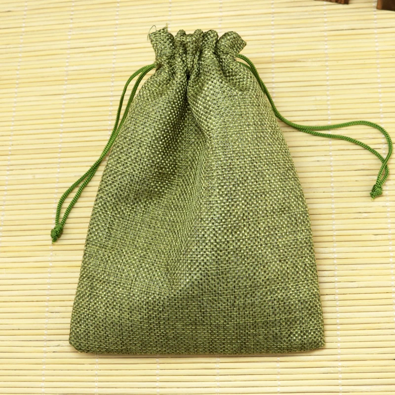 10Pcs/Lot 10x14cm Olive Jute Bag Drawstring Gift Bag Incense Linen Storage Bag Cosmetic Jewelry Accessories Packaging Bags