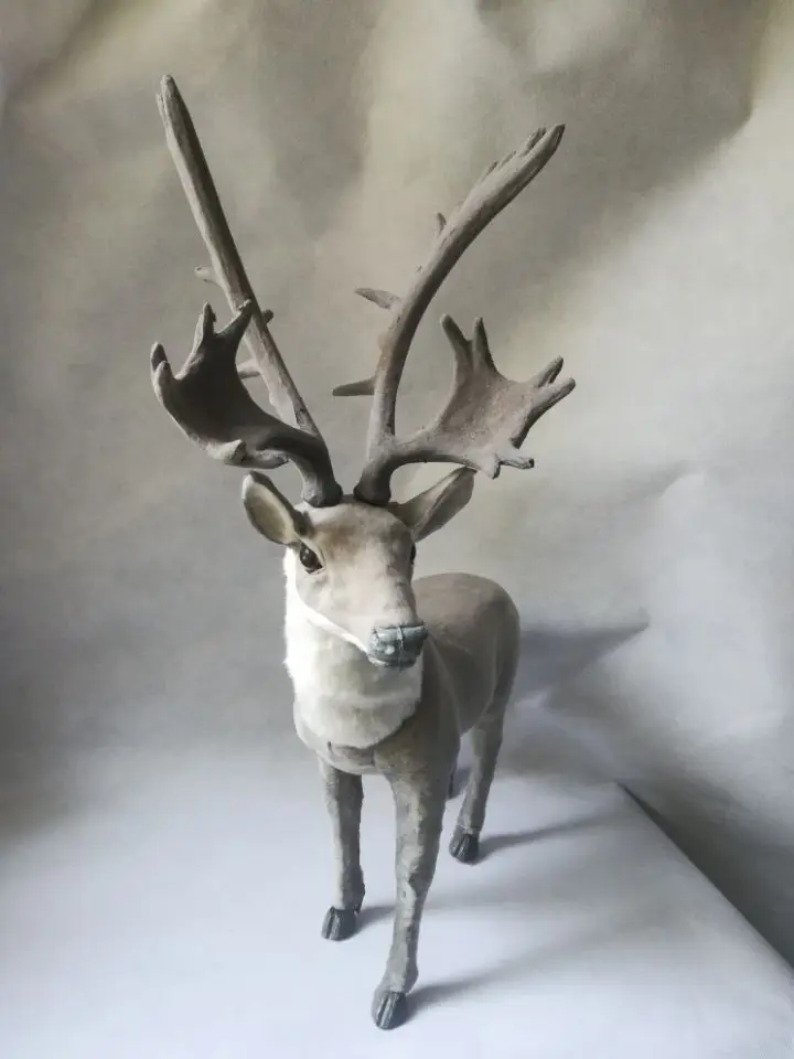 real life toy large  45x50cm gray reindeer model polyethylene&furs Christmas deer model home decoration props ,model gift h0585