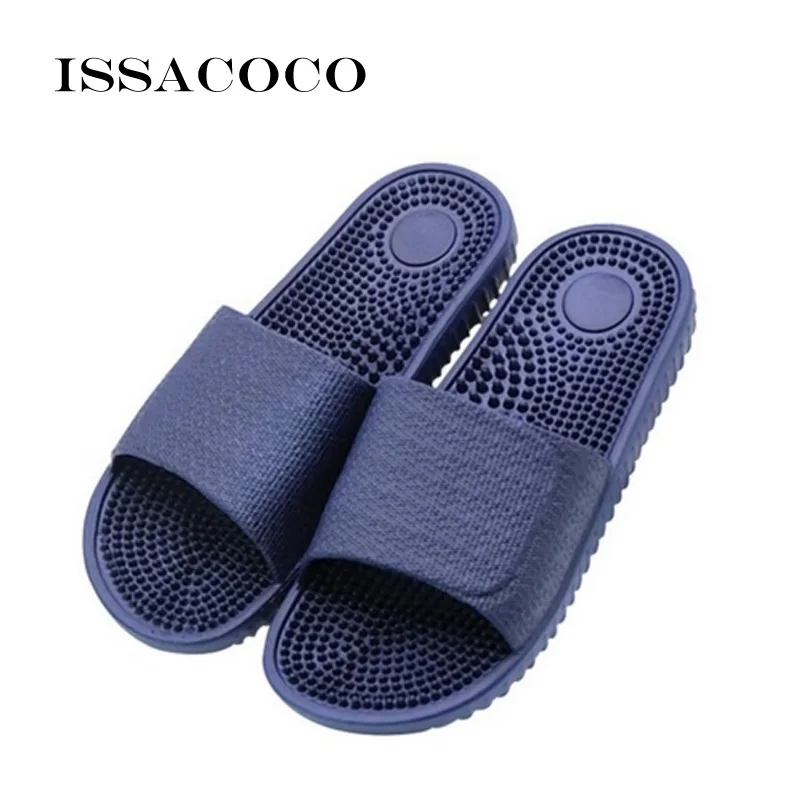 ISSACOCO 2019 Men\'s Flat Indoor Massage Slippers Men Home Non-slip Massage Slippers Zapatos Hombre Beach Flip Flops Men\'s Slides