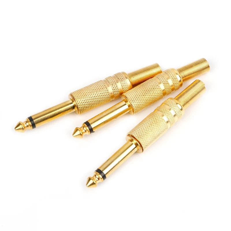 10 Pcs Gold Plated 6.35mm Male 1/4 Mono Jack Plug Audio Connector Soldering L15