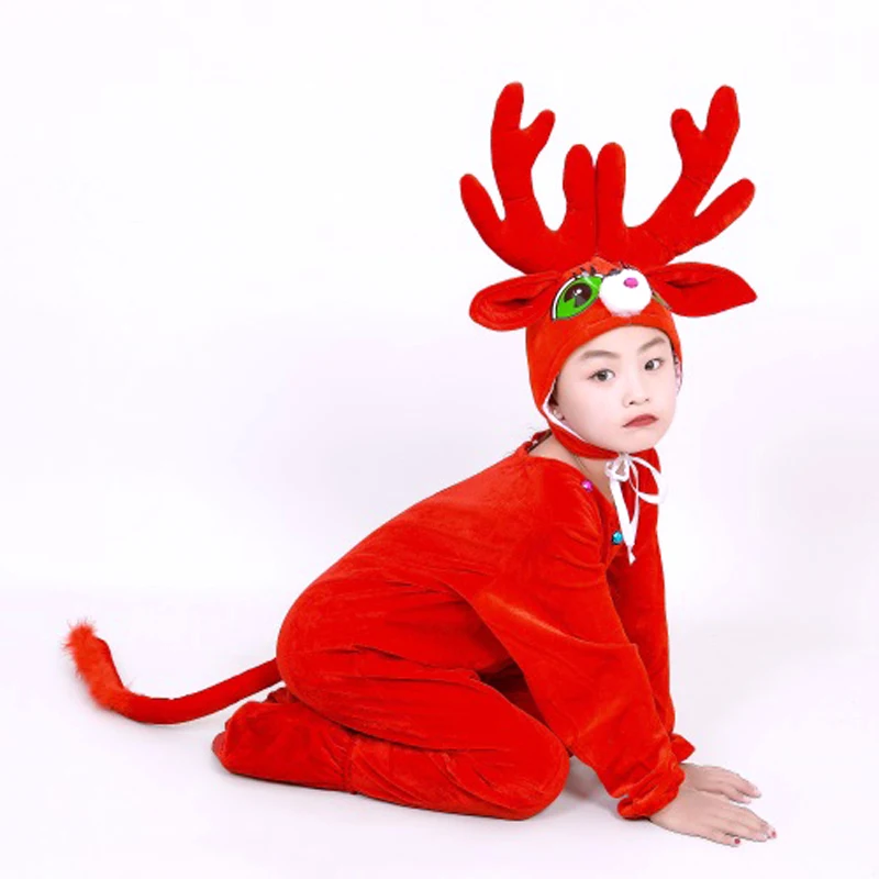 Kids Reindeer Costume Christmas Little Elk Cosplay Animal Fancy Dress Jumpsuit with Headwear Toddlers Children Carnival Costumes image 2