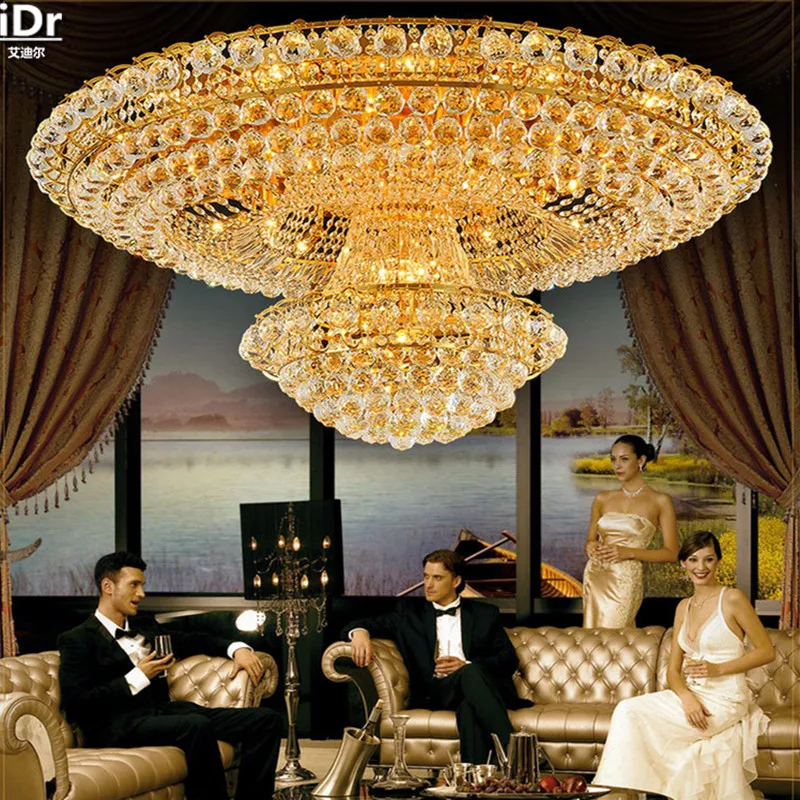 Continental circular golden living room atmosphere Lobby Restaurant Crystal Luxury Hotel 1.2 1.5 m Ceiling Lights Rmy-0116