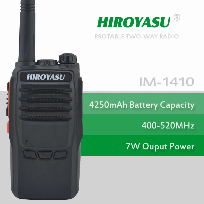 HIROYASU-walkie-talkie IM-1410, Radio portátil de 7 vatios, UHF, 400-520MHz, con linterna y batería de iones de litio de alta capacidad de 4250mAh