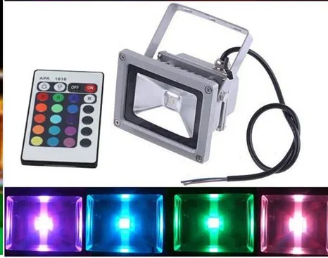 Outdoor RGB Led Flood Light Colors Changing Wall Washer Lamp IP65 Waterproof + 24key IR Remote Control Floodlight 10w 85V-250V