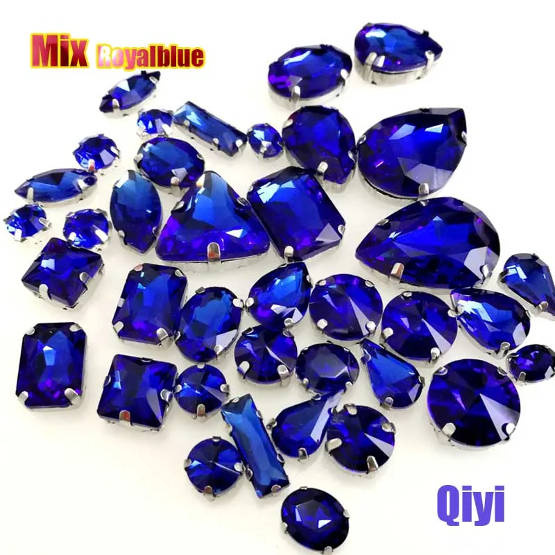 Clothing accessories mixed shape Royalblue glass crystal sewing rhinestones with silver base for dress/garment/shoes