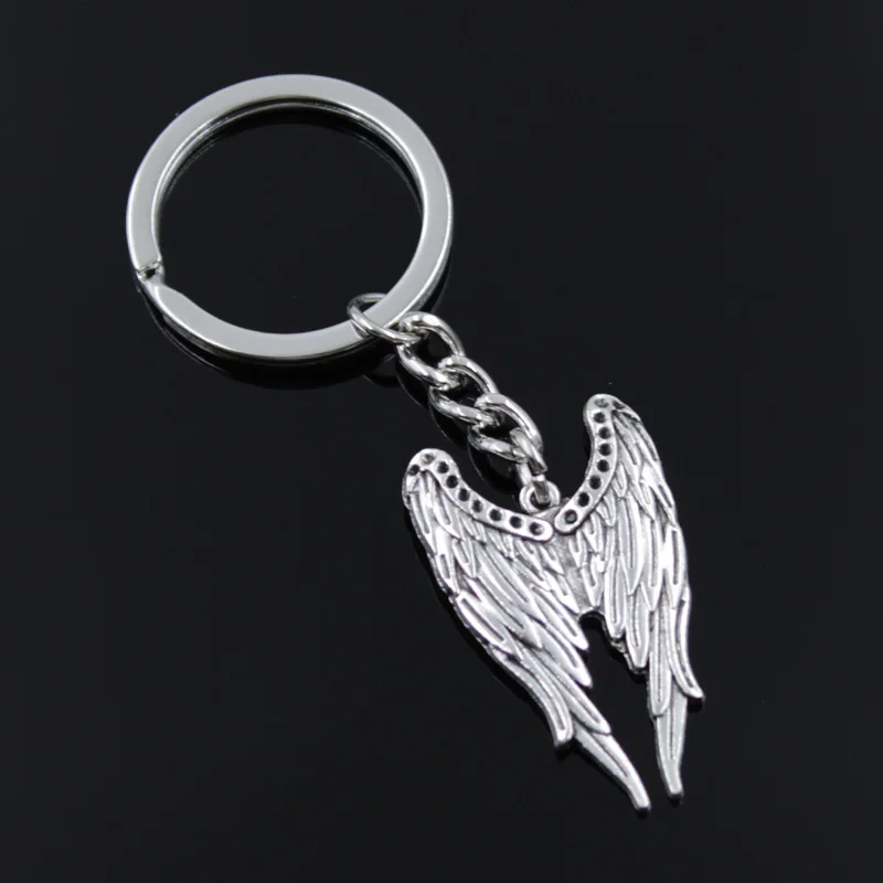 New Fashion Men 30mm Keychain DIY Metal Holder Chain Vintage Angel Wings 39x24mm Silver Color Pendant Car Keychain Gift