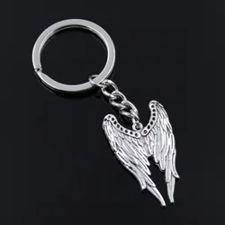 New Fashion Men 30mm Keychain DIY Metal Holder Chain Vintage Angel Wings 39x24mm Silver Color Pendant Car Keychain Gift