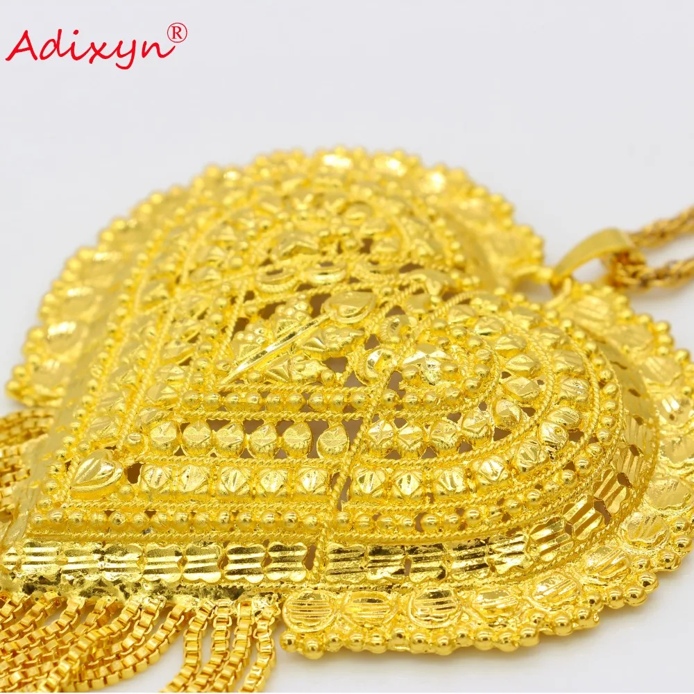 Adixyn Gold Color Heart Necklace/Pendant/Earrings India Jewelry Set  Luxury Arab African Wedding Party Gifts Free Box N12173