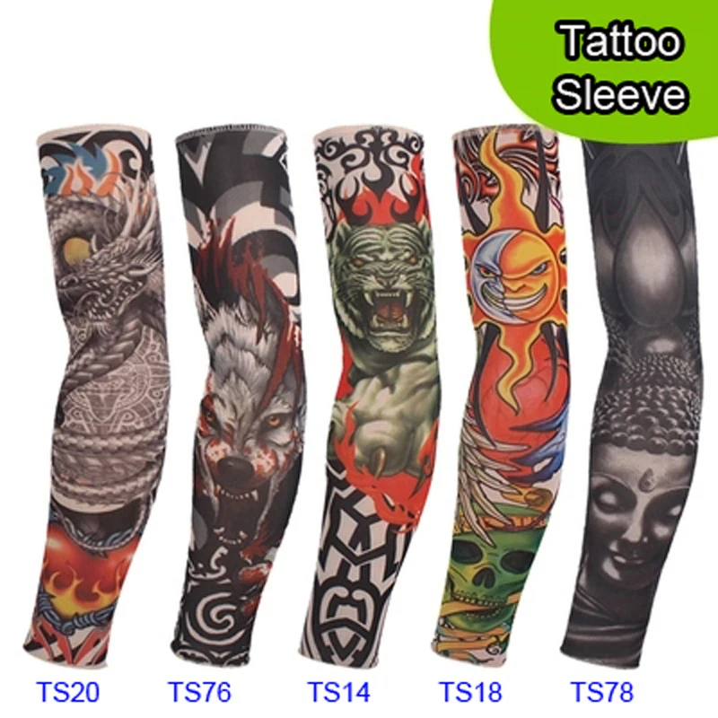 

5 PCS new mixed 92%Nylon elastic Fake temporary tattoo sleeve designs body Arm stockings tatoo for cool men women