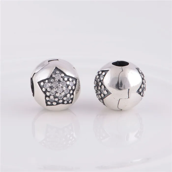 925 Sterling Silver Pave CZ Christmas Wish Star Lock Clip Charm Beads Fits Pandora bracelet Jewelry Making Women DIY Accessories