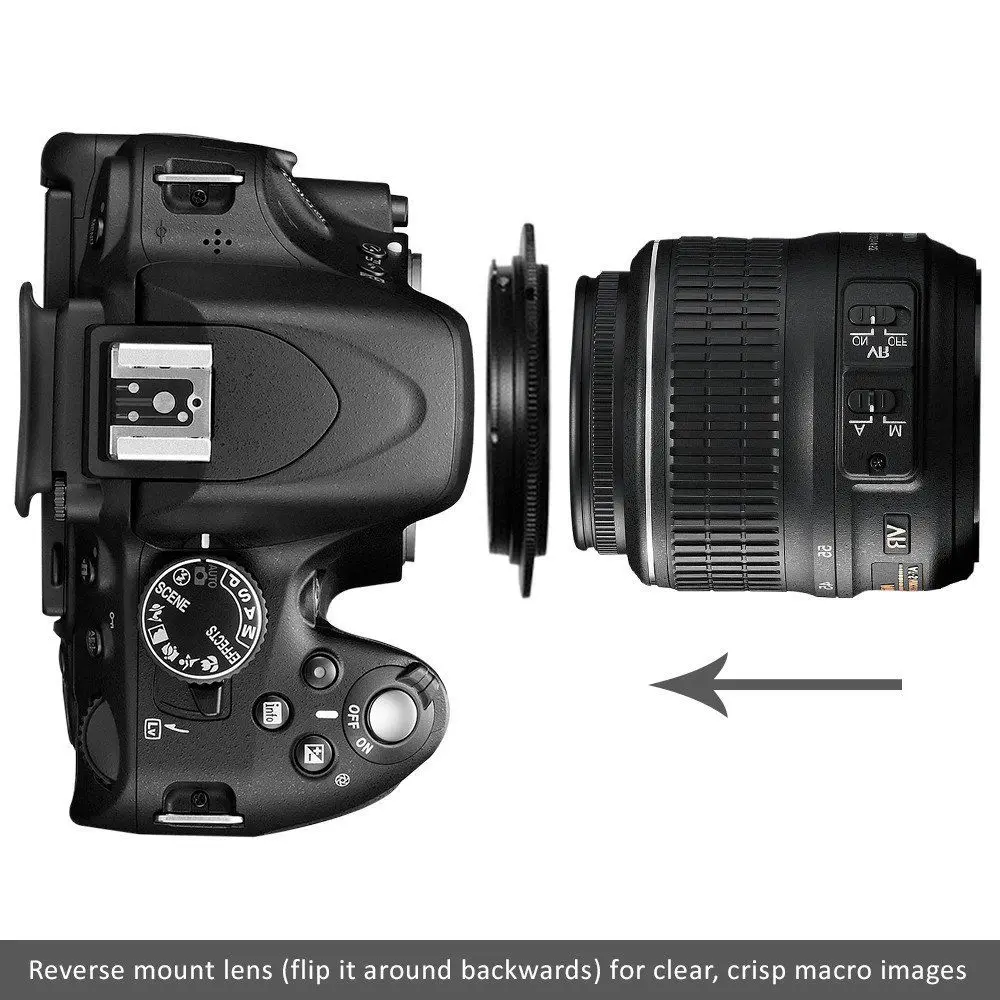 Anillo adaptador de lente inversa Macro para Nikon, montaje de 67mm para D90, D7000, D5100, D5200, D60, D80, D800, 18-105, 67mm, AI-67