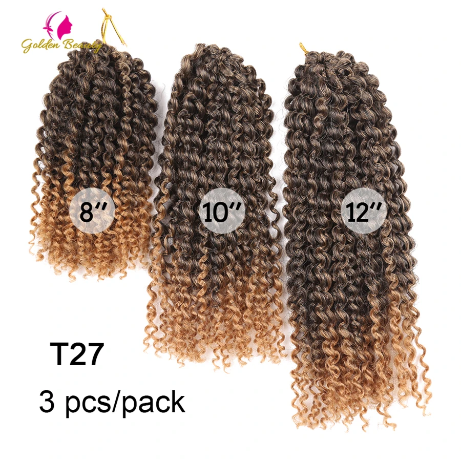 Golden Beauty-trenzas de ganchillo de 8-12 pulgadas, extensiones de cabello trenzado sintético rizado ombré, 60 hebras/paquete