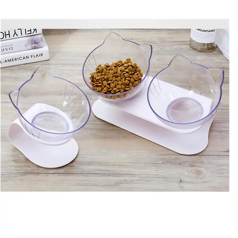 Explosive Cat Double Bowl Cat Bowl Dog Bowl Transparent AS Material Non-slip Food Bowl With Protection Cervical Transparent Cat