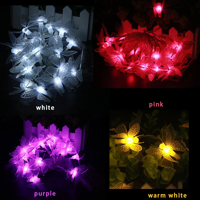 2m 3m 4m 5m 10m butterfly pendants led garland by AA batteries Fairy Christmas outdoor light string New year party wedding deco