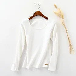 Basic Sturdy T Shirt Women Long Sleeve Cotton Tee Shirts Scoop Neck Top M-2XL