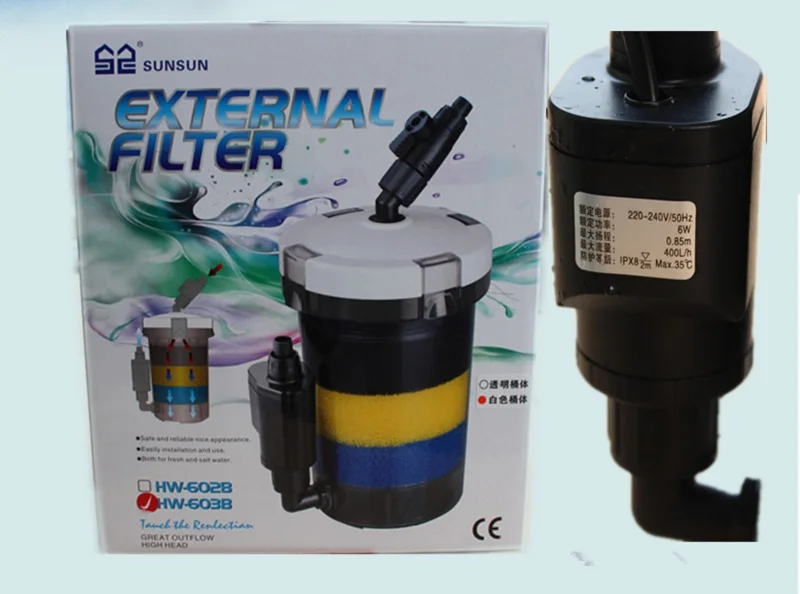 220V 6W 400l/H External pump + Hose for Aquarium Fish Tank External Filter HW-603 602