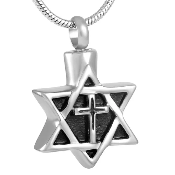 

IJD8442 Hexagram Cremation Urn Necklace for Men and Women Stainless Steel Ashes Holder Keepsake Memorial Pendant Hot Selling